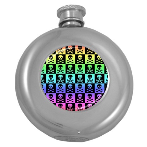 Rainbow Skull Checkerboard Hip Flask (5 oz) from ArtsNow.com Front