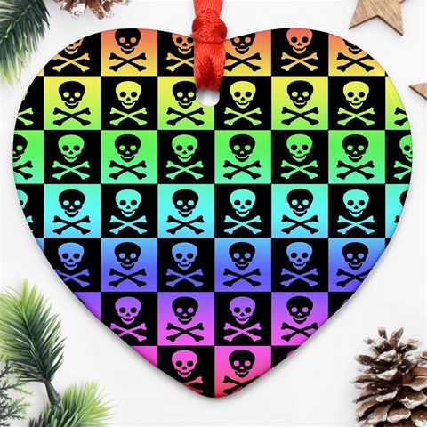 Rainbow Skull Checkerboard Heart Ornament (Two Sides) from ArtsNow.com Front