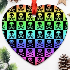 Rainbow Skull Checkerboard Heart Ornament (Two Sides) from ArtsNow.com Back
