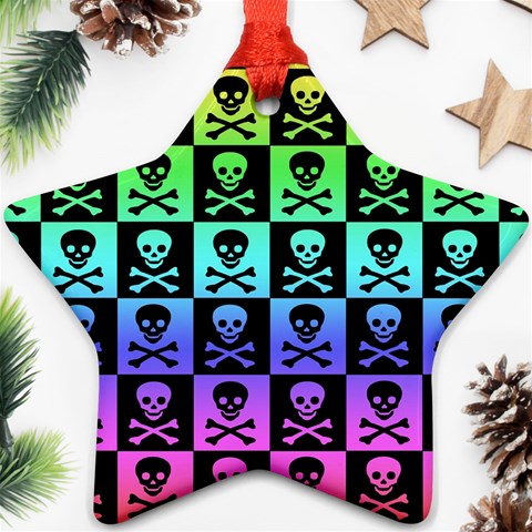 Rainbow Skull Checkerboard Star Ornament (Two Sides) from ArtsNow.com Front