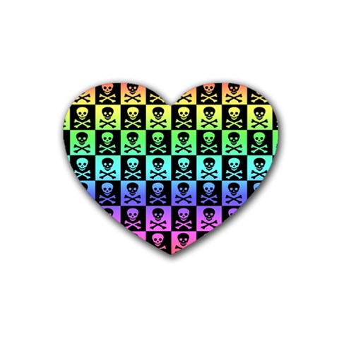 Rainbow Skull Checkerboard Heart Coaster (4 pack) from ArtsNow.com Front
