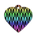Rainbow Skull Checkerboard Dog Tag Heart (Two Sides)