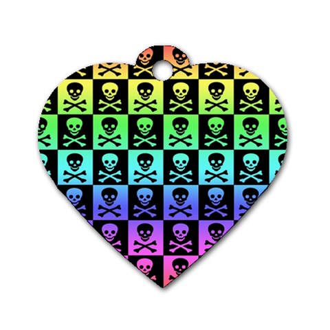 Rainbow Skull Checkerboard Dog Tag Heart (Two Sides) from ArtsNow.com Back