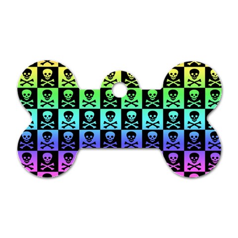 Rainbow Skull Checkerboard Dog Tag Bone (Two Sides) from ArtsNow.com Front