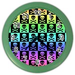 Rainbow Skull Checkerboard Color Wall Clock