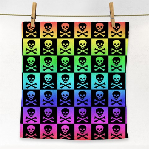 Rainbow Skull Checkerboard Face Towel from ArtsNow.com Front