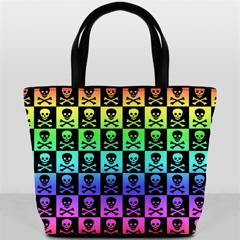 Rainbow Skull Checkerboard Bucket Bag from ArtsNow.com Front