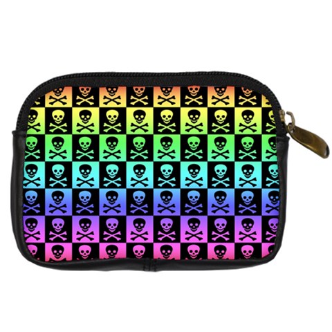 Rainbow Skull Checkerboard Digital Camera Leather Case from ArtsNow.com Back