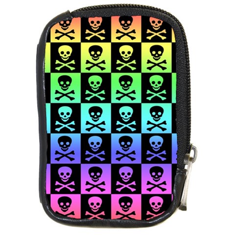 Rainbow Skull Checkerboard Compact Camera Leather Case from ArtsNow.com Front