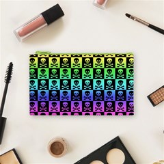 Rainbow Skull Checkerboard Cosmetic Bag (Small) from ArtsNow.com Front