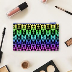 Rainbow Skull Checkerboard Cosmetic Bag (Small) from ArtsNow.com Back