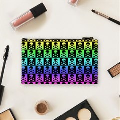 Rainbow Skull Checkerboard Cosmetic Bag (Small) from ArtsNow.com Back
