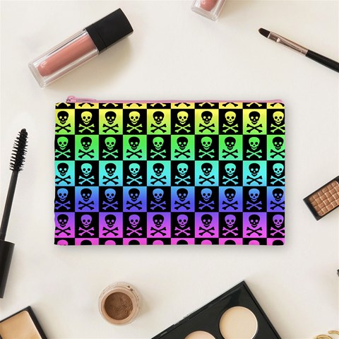 Rainbow Skull Checkerboard Cosmetic Bag (Medium) from ArtsNow.com Front