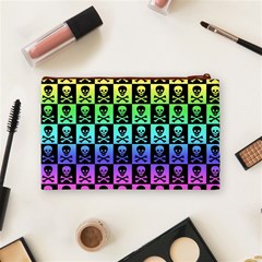 Rainbow Skull Checkerboard Cosmetic Bag (Medium) from ArtsNow.com Back