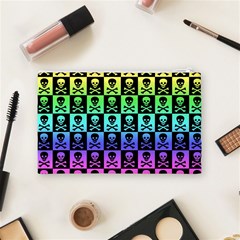 Rainbow Skull Checkerboard Cosmetic Bag (Medium) from ArtsNow.com Back