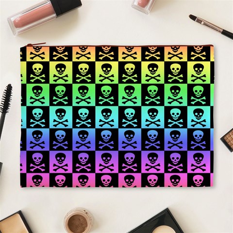 Rainbow Skull Checkerboard Cosmetic Bag (XL) from ArtsNow.com Front