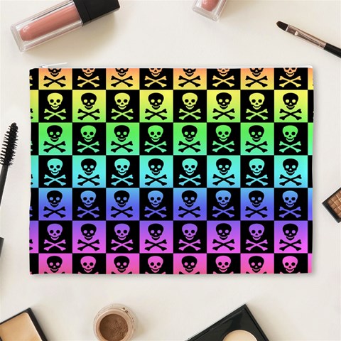 Rainbow Skull Checkerboard Cosmetic Bag (XL) from ArtsNow.com Front