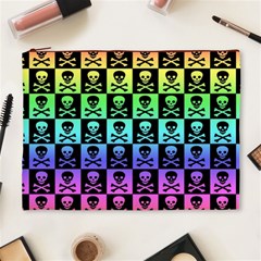 Rainbow Skull Checkerboard Cosmetic Bag (XL) from ArtsNow.com Front