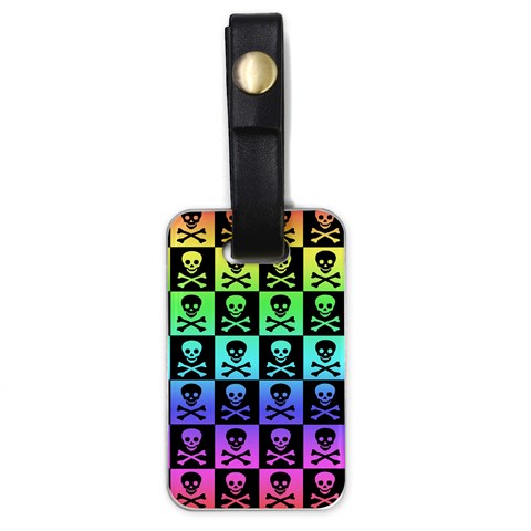 Rainbow Skull Checkerboard Luggage Tag (one side) from ArtsNow.com Front