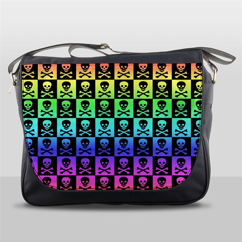 Rainbow Skull Checkerboard Messenger Bag from ArtsNow.com Front