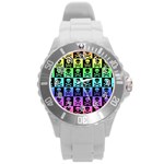 Rainbow Skull Checkerboard Round Plastic Sport Watch Large