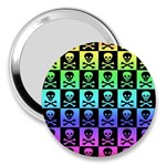 Rainbow Skull Checkerboard 3  Handbag Mirror