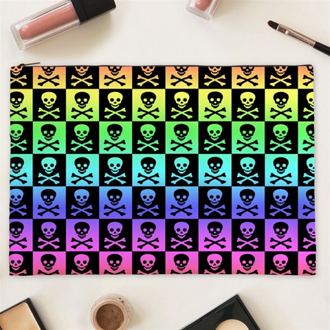 Rainbow Skull Checkerboard Cosmetic Bag (XXL) from ArtsNow.com Front