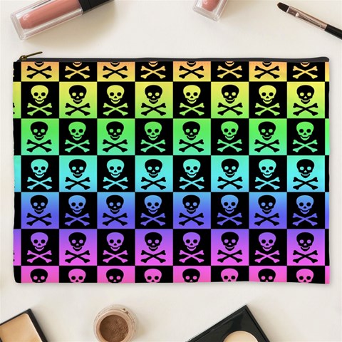 Rainbow Skull Checkerboard Cosmetic Bag (XXXL) from ArtsNow.com Front