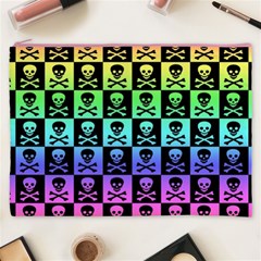 Rainbow Skull Checkerboard Cosmetic Bag (XXXL) from ArtsNow.com Front