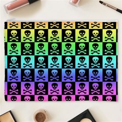 Rainbow Skull Checkerboard Cosmetic Bag (XXXL) from ArtsNow.com Front