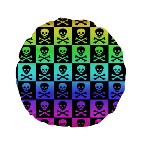 Rainbow Skull Checkerboard 15  Premium Round Cushion  from ArtsNow.com Front