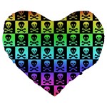 Rainbow Skull Checkerboard 19  Premium Heart Shape Cushion