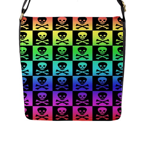 Rainbow Skull Checkerboard Flap Closure Messenger Bag (Large) from ArtsNow.com Front
