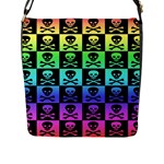 Rainbow Skull Checkerboard Flap Closure Messenger Bag (Large)