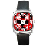 Checkerboard Splatter Square Metal Watch
