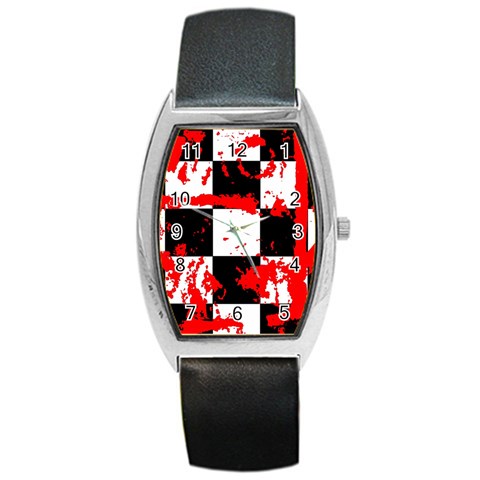 Checkerboard Splatter Barrel Style Metal Watch from ArtsNow.com Front