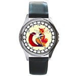 Sitting cat Round Metal Watch