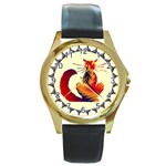 Sitting cat Round Gold Metal Watch