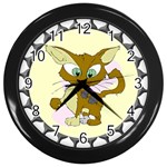 Cute cat Wall Clock (Black)