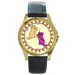 Cute Kittens Round Gold Metal Watch