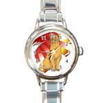 Sitting cat 2 Round Italian Charm Watch