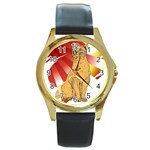 Sitting cat 2 Round Gold Metal Watch
