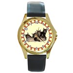 Maine coone kittens Round Gold Metal Watch