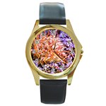  Purple Baby s Breath and Dried Orange Protea  by Ruth Edward Anderson - Round Gold Metal Watch