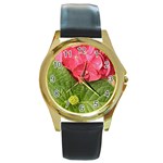 Pink Geranium - Ruth E Anderson -  Round Gold Metal Watch