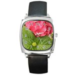 Pink Geranium - Ruth E Anderson -  Square Metal Watch