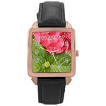 Pink Geranium - Ruth E Anderson -  Rose Gold Leather Watch 