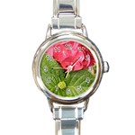 Pink Geranium - Ruth E Anderson -  Round Italian Charm Watch