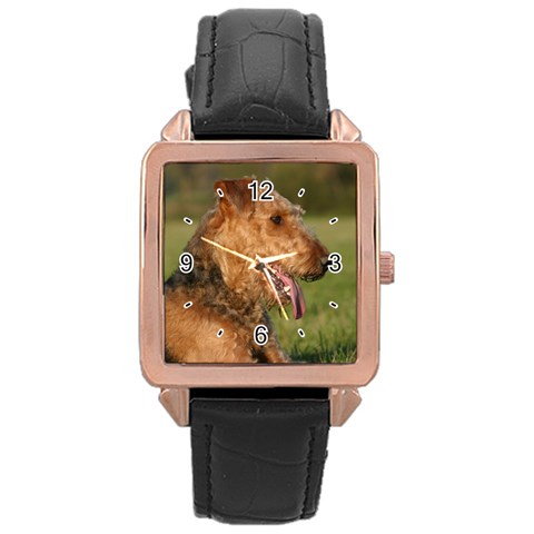 Use Your Dog Photo Airedale Terrier Rose Gold Leather Watch  from ArtsNow.com Front
