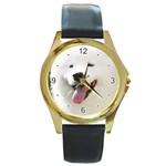 Use Your Photo American Eskimo Dog Round Gold Metal Watch